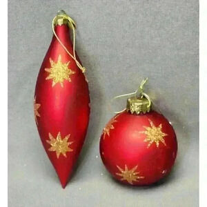 Seasons of Cannon Falls Blown Glass Christmas Ornaments Red Ball & 6.5" Teardrop